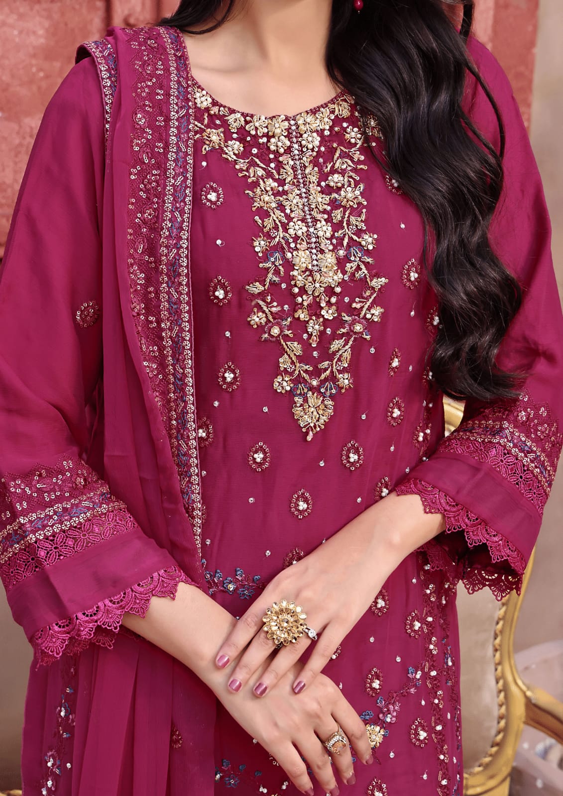 3 PIECE EMBROIDERED CHIFFON COLLECTION - (MAJESTIC ESSENCE)