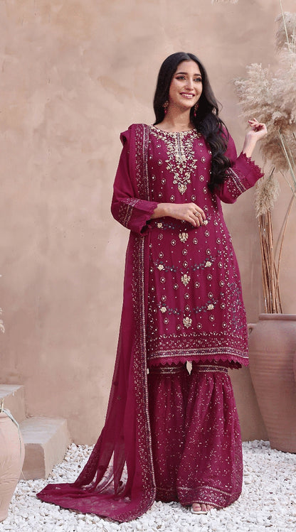 3 PIECE EMBROIDERED CHIFFON COLLECTION - (MAJESTIC ESSENCE)