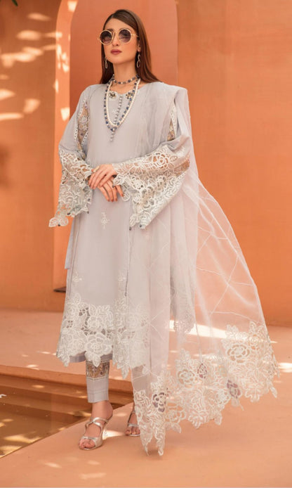 (Grey) 3 Pc "NAKHRA" Embroidered Luxury Lawn By Simrans