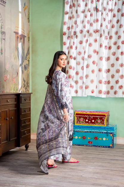 (Grey) Embroidered 3 Pc Lawn Dress-Raniya.h