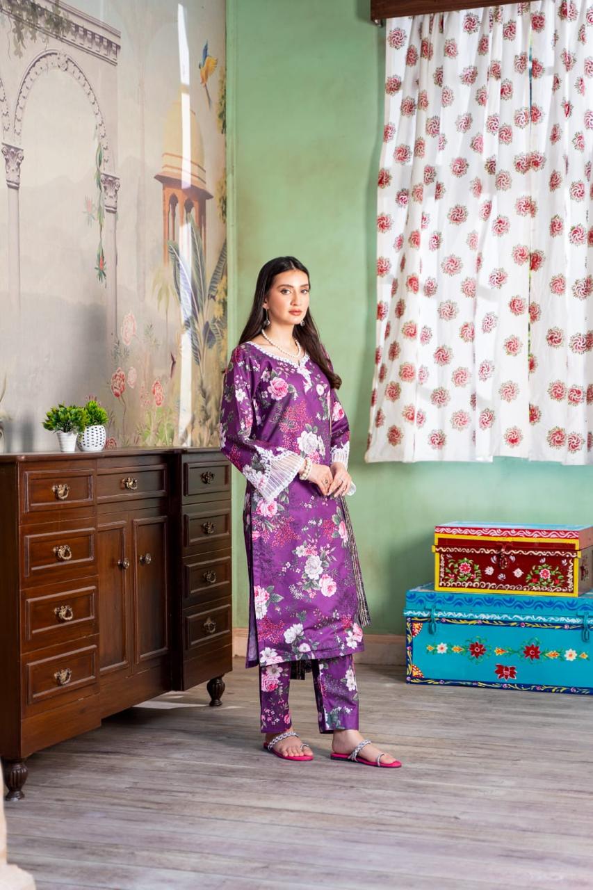 (Magenta) Embroidered 3 Pc Lawn Dress-Raniya.h