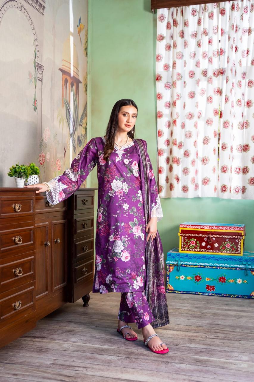 (Magenta) Embroidered 3 Pc Lawn Dress-Raniya.h