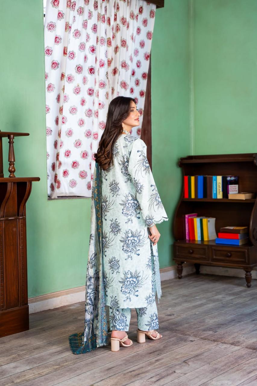 (Sea Mist) Embroidered 3 Pc Lawn Dress-Raniya.h