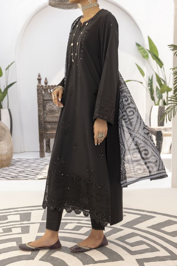 Monochromatic Pc Embroidered Cotton Lawn Dress - Casuallite