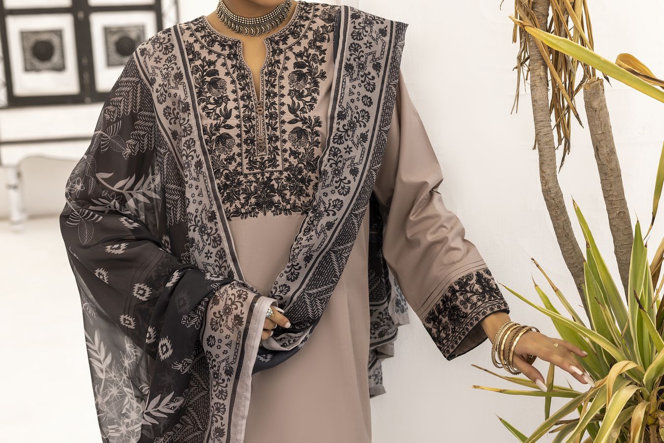 Brown 3 Pc Embroidered Cotton Lawn Dress - Casuallite