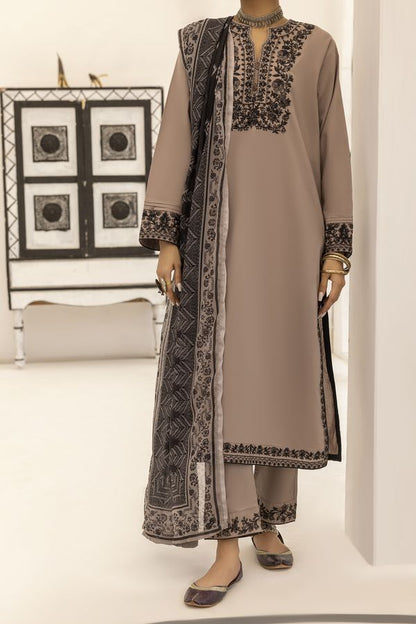 Brown 3 Pc Embroidered Cotton Lawn Dress - Casuallite