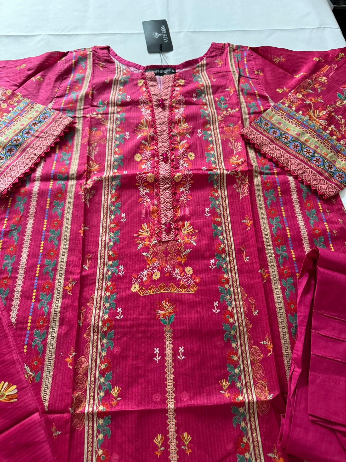 Hot Pink 3 Pc Ready to wear Printed Lawn Dress - Saphron