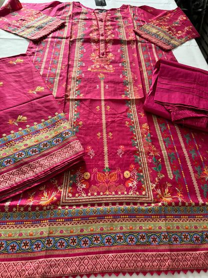 Hot Pink 3 Pc Ready to wear Printed Lawn Dress - Saphron