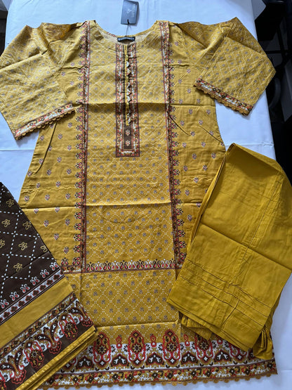 Mustard 3 Pc Ready to wear Printed Lawn Dress - Saphron