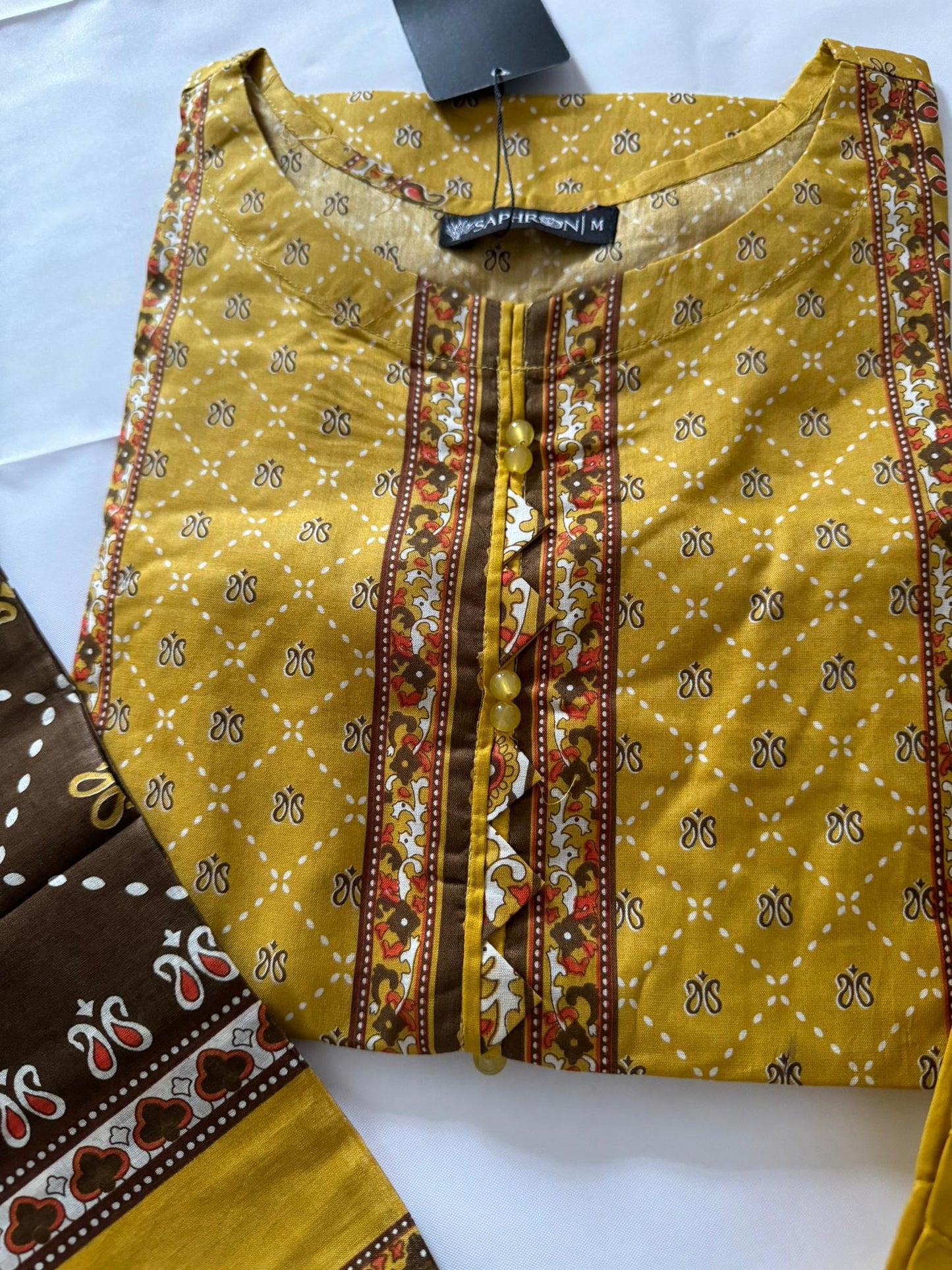 Mustard 3 Pc Ready to wear Printed Lawn Dress - Saphron