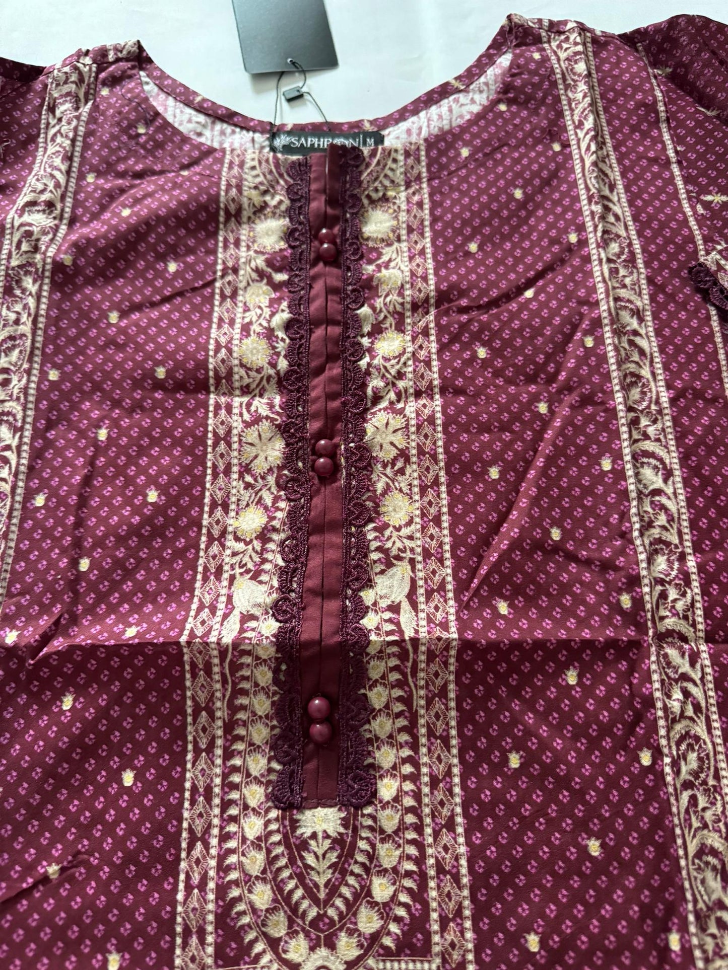 Maroon 3 Pc Ready to wear Printed Lawn Dress - Saphron