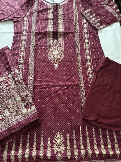 Maroon 3 Pc Ready to wear Printed Lawn Dress - Saphron