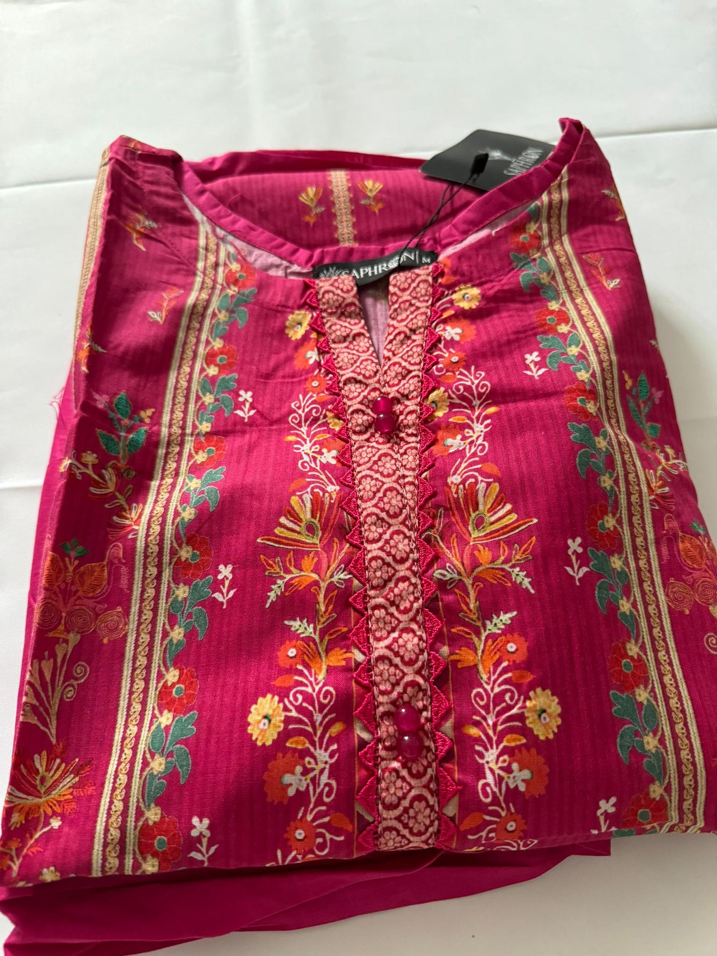 Hot Pink 3 Pc Ready to wear Printed Lawn Dress - Saphron