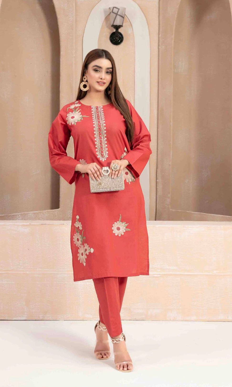 D-9051 2 Pc Embroidered Cotton Outfit - tawakkal