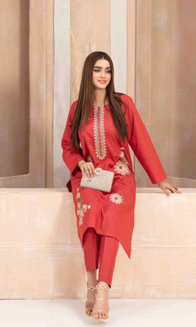 D-9051 2 Pc Embroidered Cotton Outfit - tawakkal