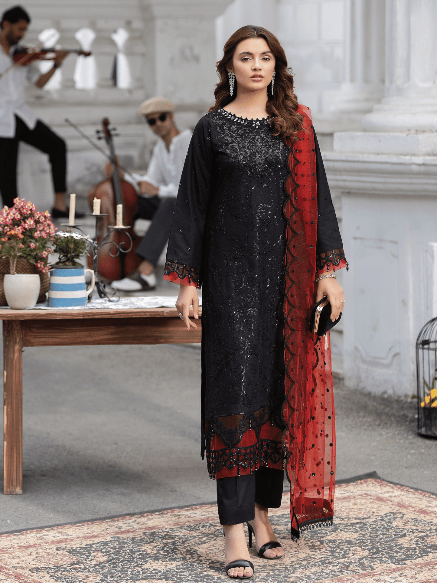 (BLACK) 3 Pc Mother & Daughter "Ivana" Festive Cotton Dress by Simrans