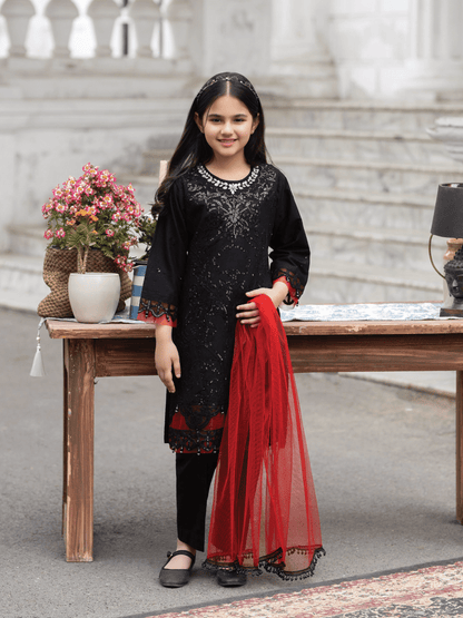 (BLACK) 3 Pc Mother & Daughter "Ivana" Festive Cotton Dress by Simrans