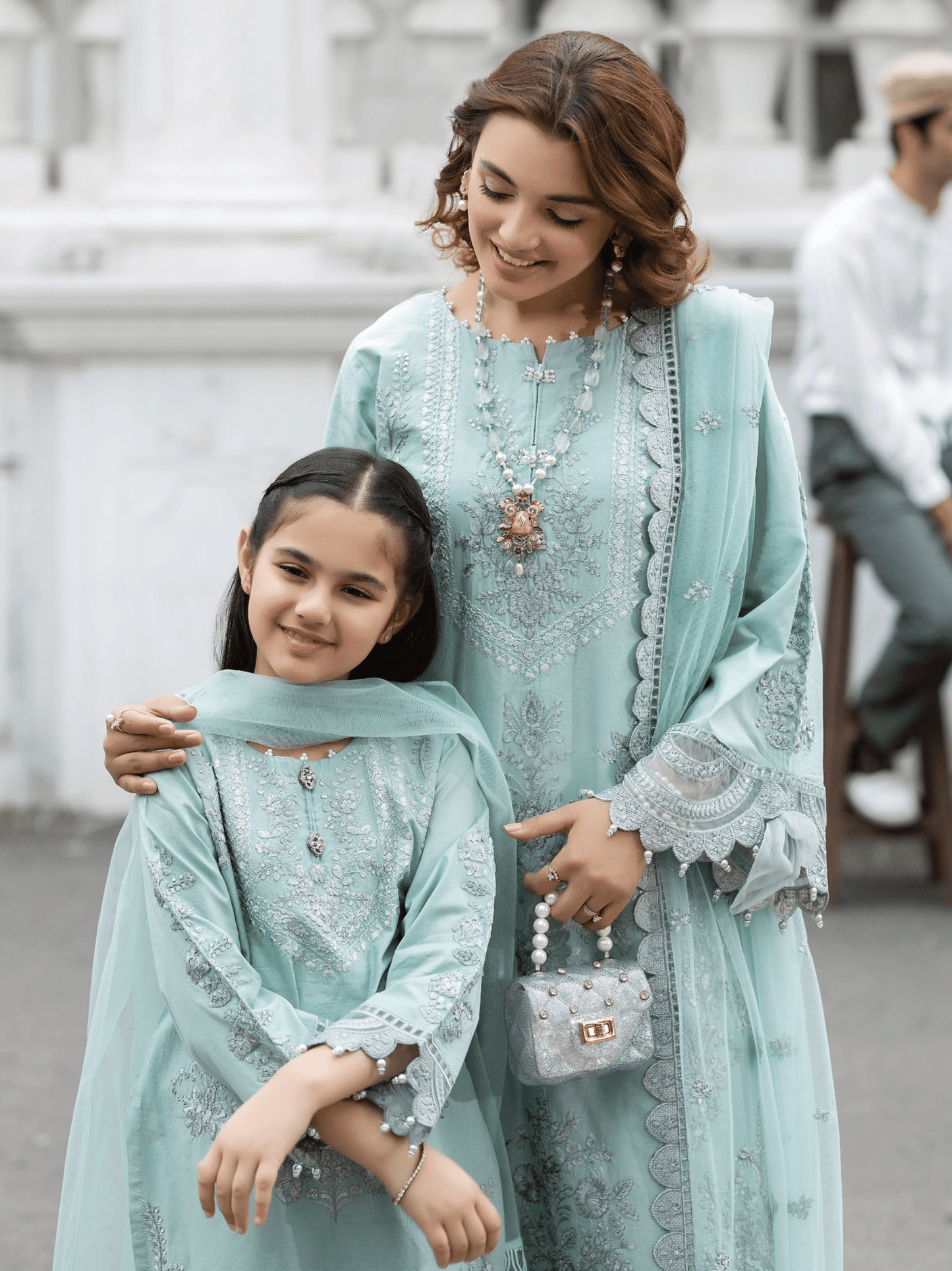 (BLUE) 3 Pc Mother & Daughter "Ivana" Festive Cotton Dress by Simrans