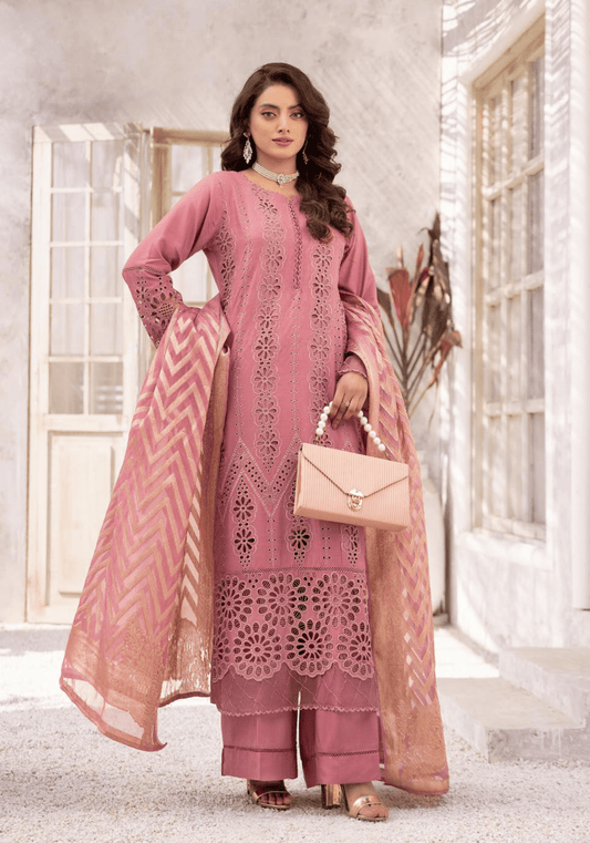 (Pink)"IVY CHICKEN KARI" By SIMRANS  | Linen 3pc Readymade