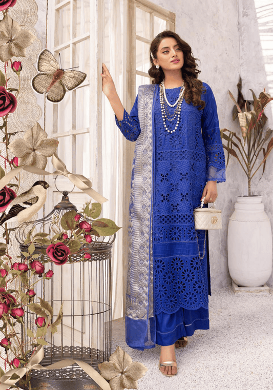 (Persian Blue) "IVY CHICKEN KARI" By SIMRANS  | Linen 3pc Readymade