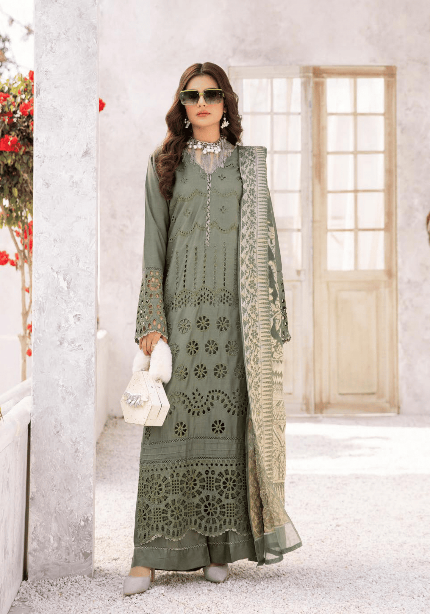 (Army Green) "IVY CHICKEN KARI" By SIMRANS  | Linen 3pc Readymade