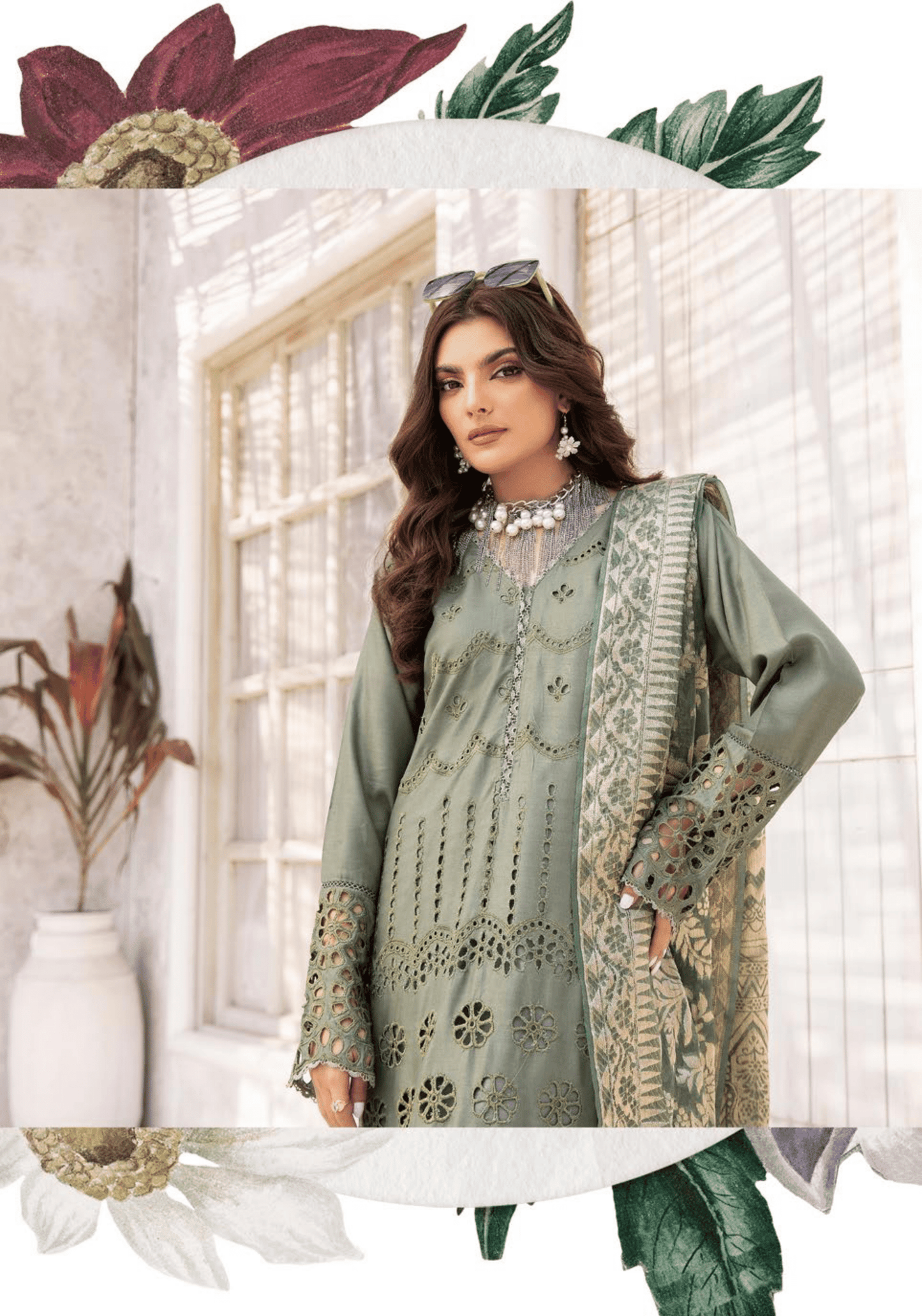 (Army Green) "IVY CHICKEN KARI" By SIMRANS  | Linen 3pc Readymade