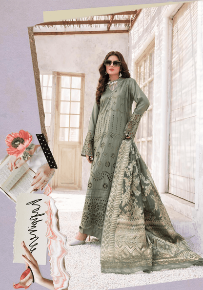 (Army Green) "IVY CHICKEN KARI" By SIMRANS  | Linen 3pc Readymade