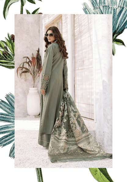 (Army Green) "IVY CHICKEN KARI" By SIMRANS  | Linen 3pc Readymade