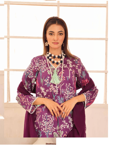 (Purple) Printed Lawn 3 Pc Dress By Simrans