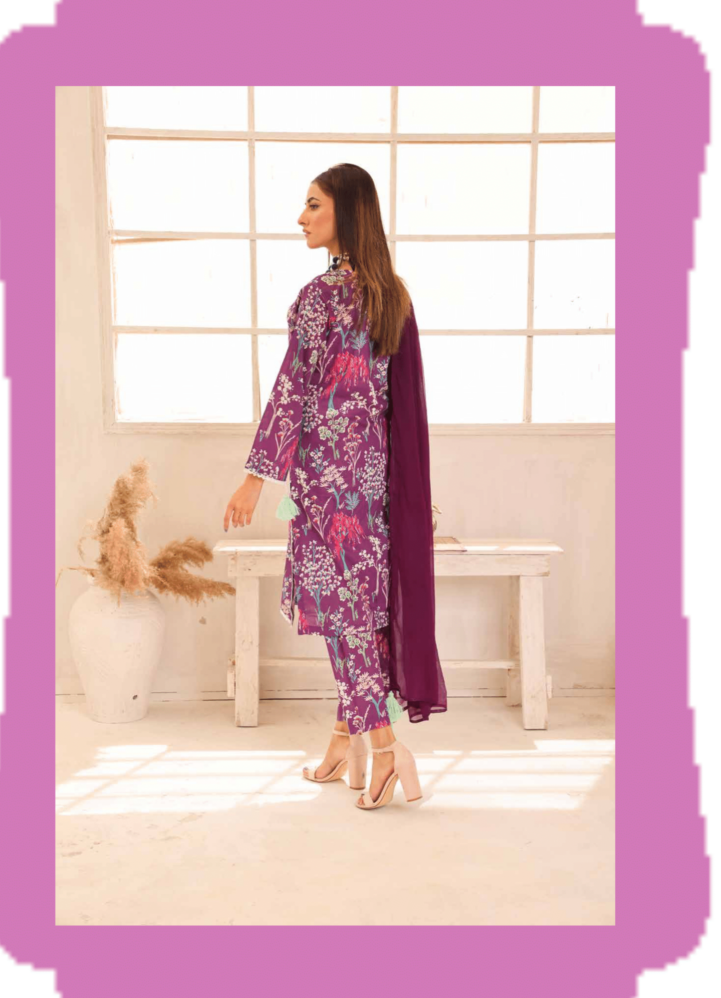 (Purple) Printed Lawn 3 Pc Dress By Simrans