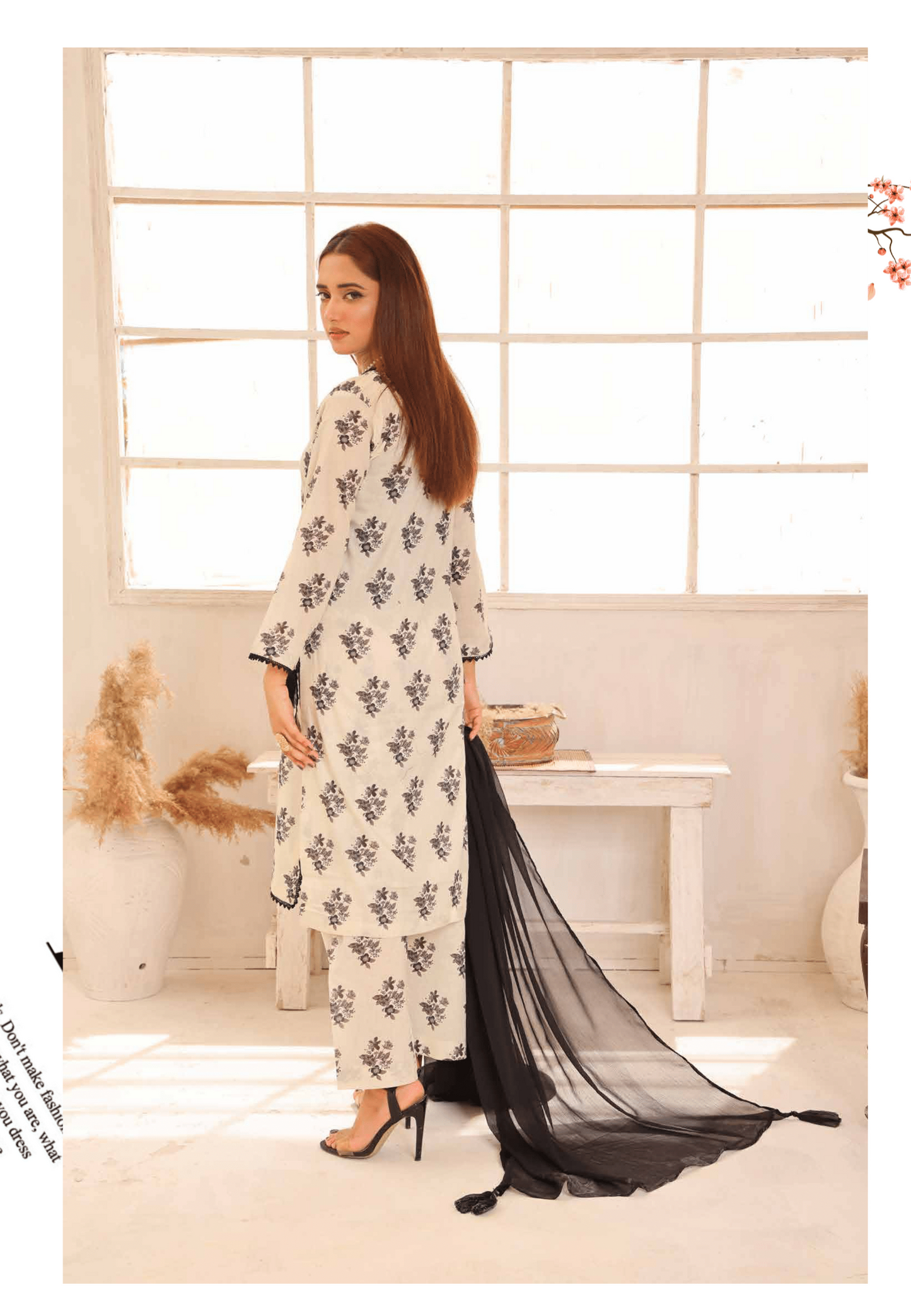 (Cream) Printed Lawn 3 Pc Dress By Simrans