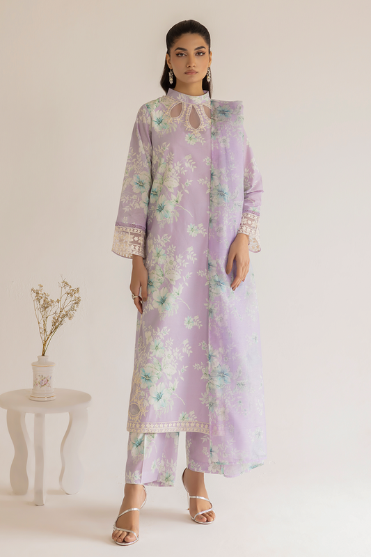 (Lilac) 3 Piece "Dastaan" Embroidered Lawn Dress - Esra Fashion