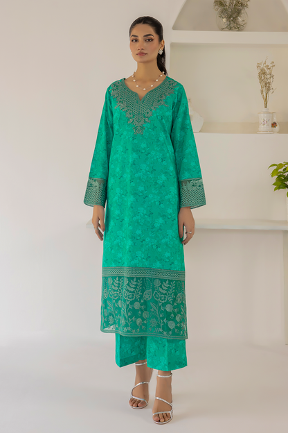 (Sea Green) 3 Piece "Dastaan" Embroidered Lawn Dress - Esra Fashion