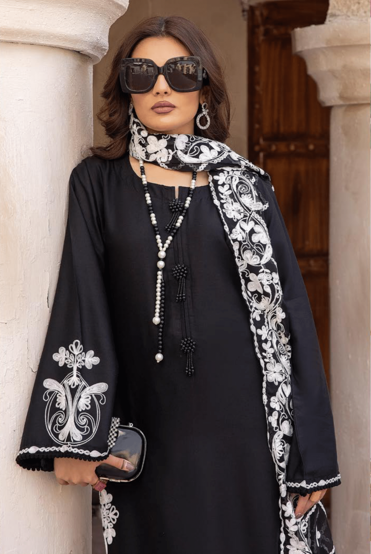 (Black) 3 Piece "Khoobsurat" Embroidered Linen by Simrans