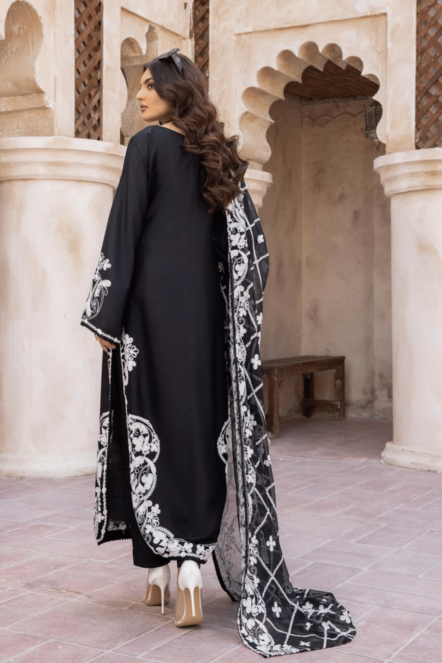 (Black) 3 Piece "Khoobsurat" Embroidered Linen by Simrans