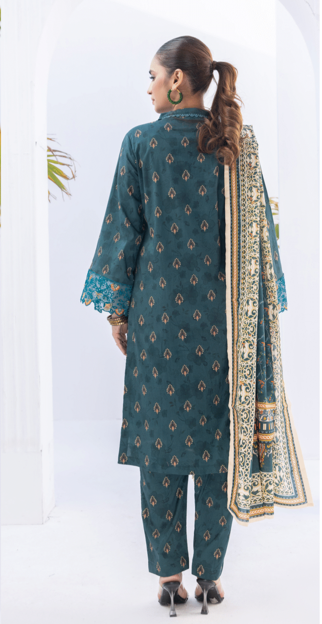 (CASAL BLUE) Embroidered 3 Piece Lawn Dress - Zainab Fazlani