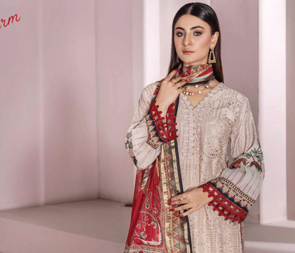 3-Piece Embroiderd Digital Printed Linen Collection-MUNIRA