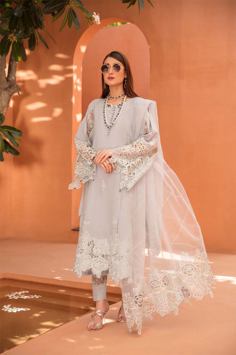 (Grey) 3 Pc "NAKHRA" Embroidered Luxury Lawn By Simrans