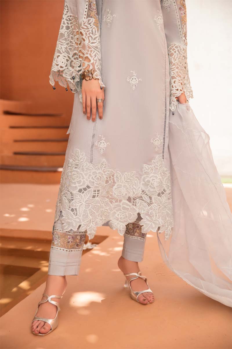 (Grey) 3 Pc "NAKHRA" Embroidered Luxury Lawn By Simrans