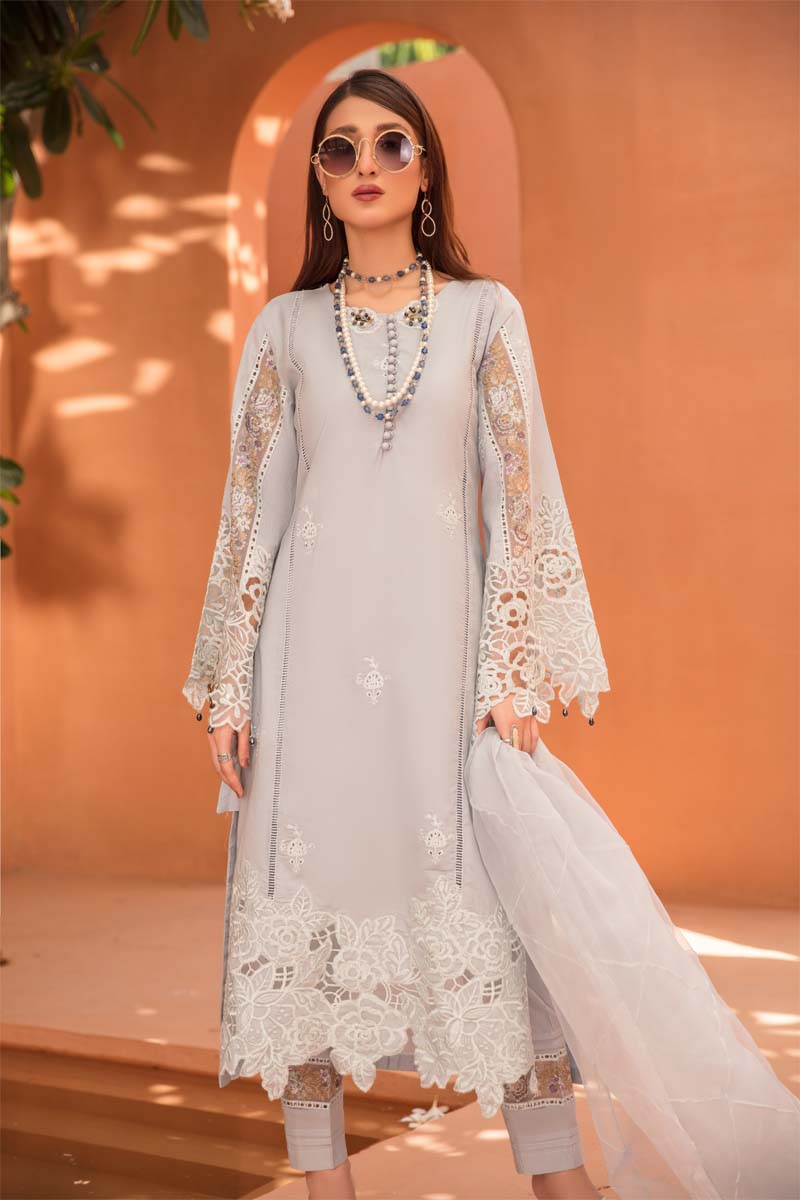 (Grey) 3 Pc "NAKHRA" Embroidered Luxury Lawn By Simrans