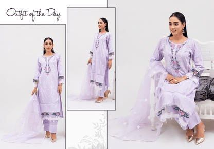 Lilac 3 Pc Embroidered Lawn Collection-Rangz