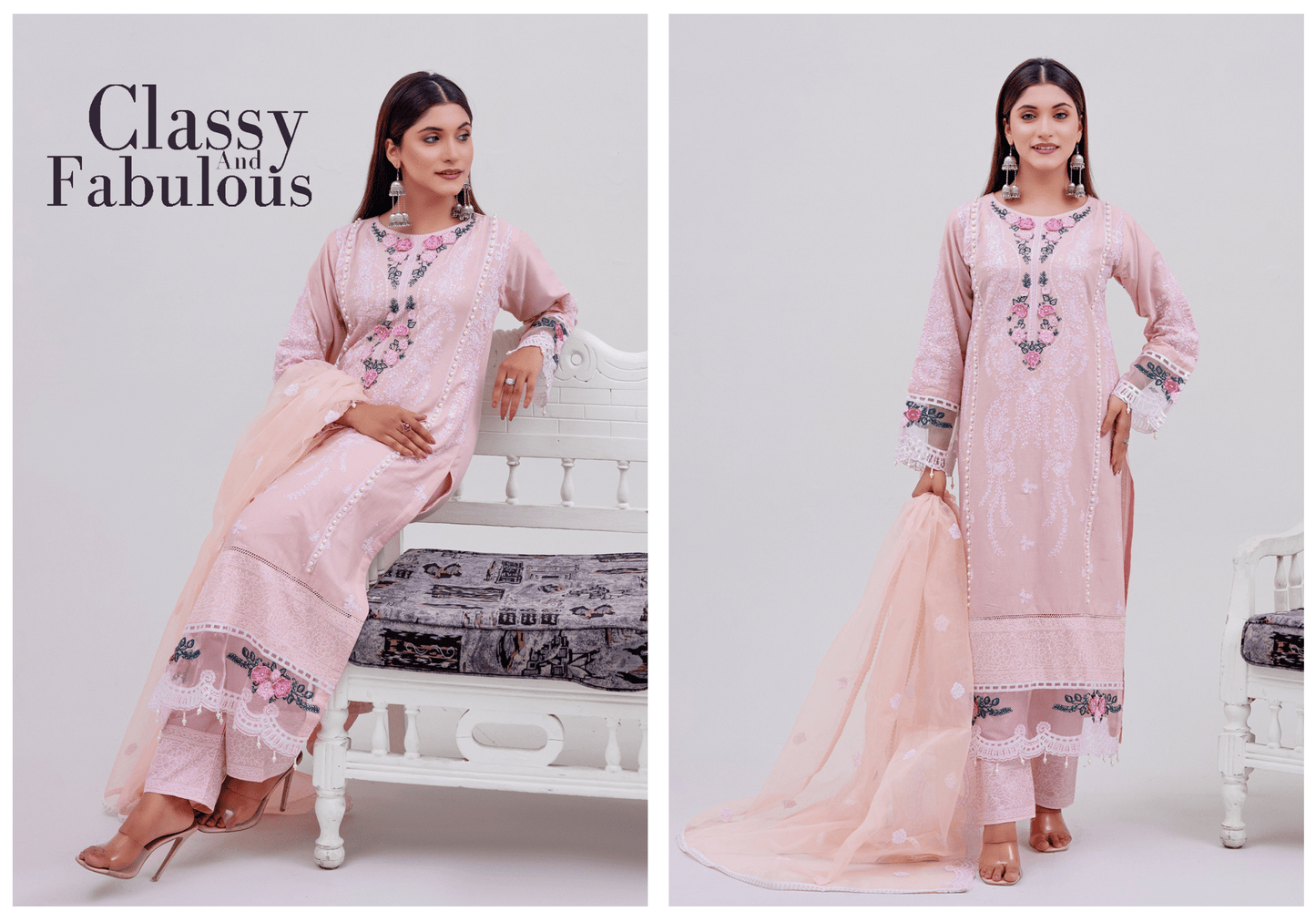 Peach 3 Pc  Embroidered Lawn Collection-Rangz