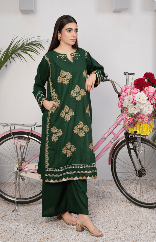 2-Piece Stitched Slub khaddar Outfit By RANIYA.H