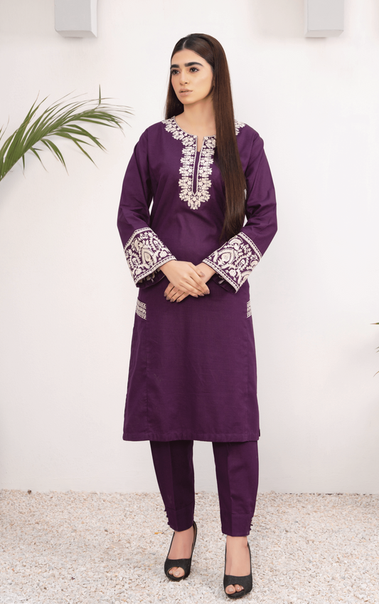 2-Piece Stitched Slub khaddar Outfit By RANIYA.H