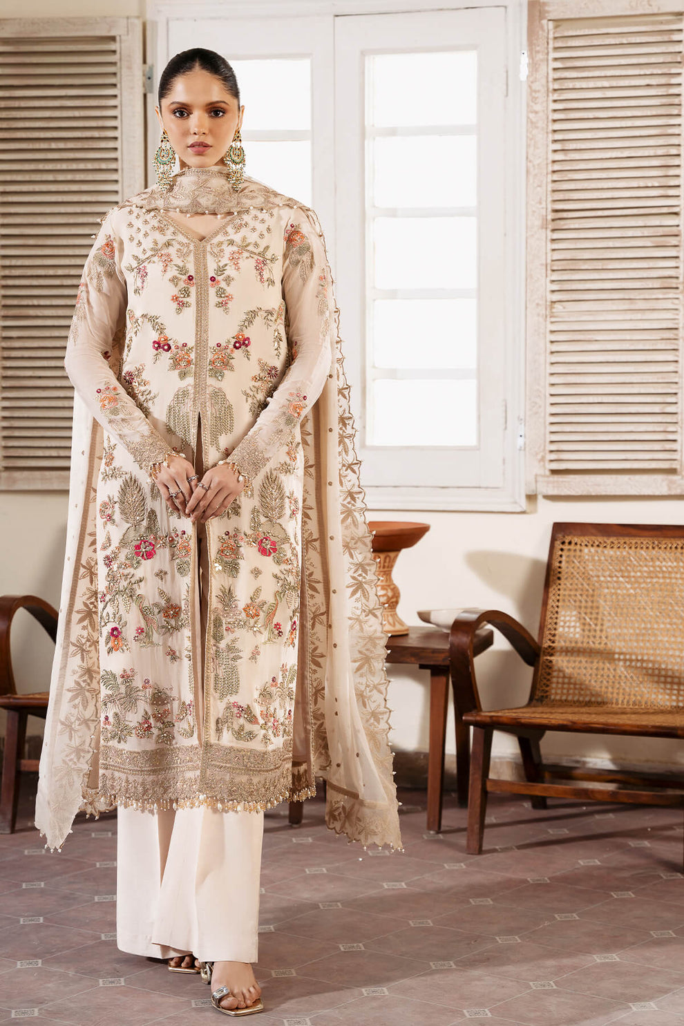 Cream Embroidered Chiffon | Luxury Pret | 3 Pc | Ready to Wear | Serene