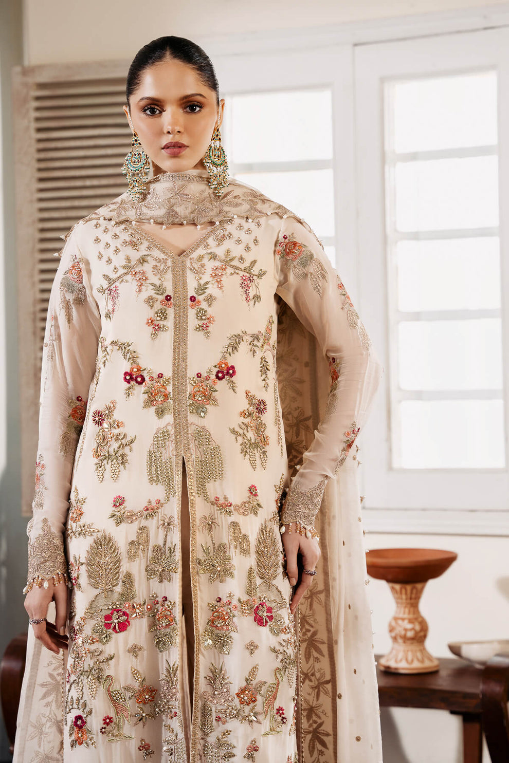 Cream Embroidered Chiffon | Luxury Pret | 3 Pc | Ready to Wear | Serene