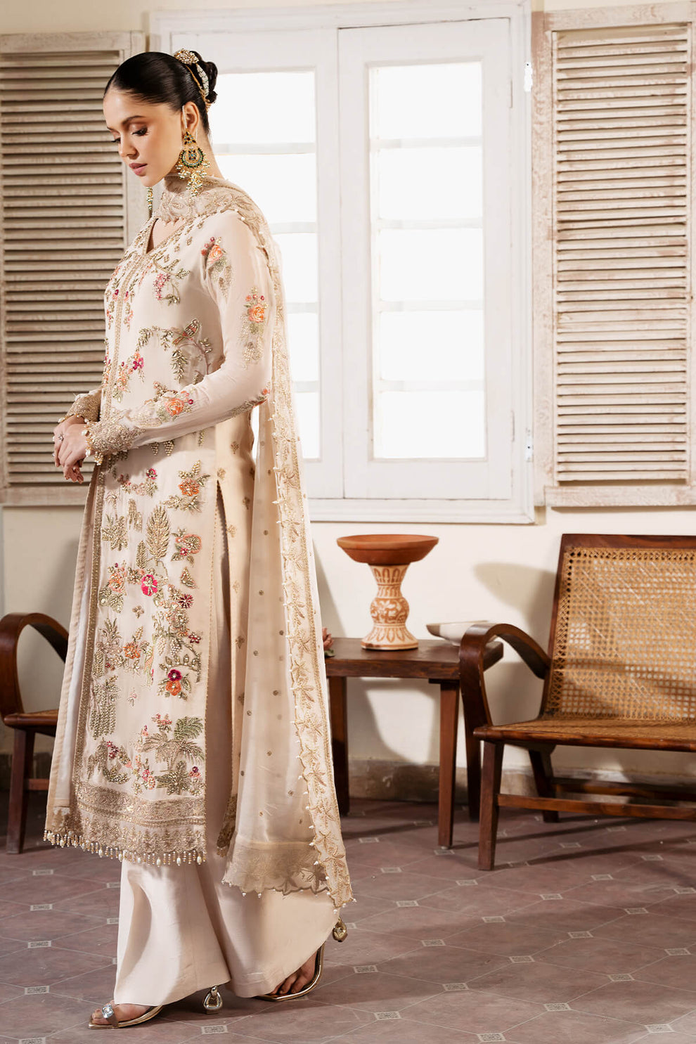 Cream Embroidered Chiffon | Luxury Pret | 3 Pc | Ready to Wear | Serene