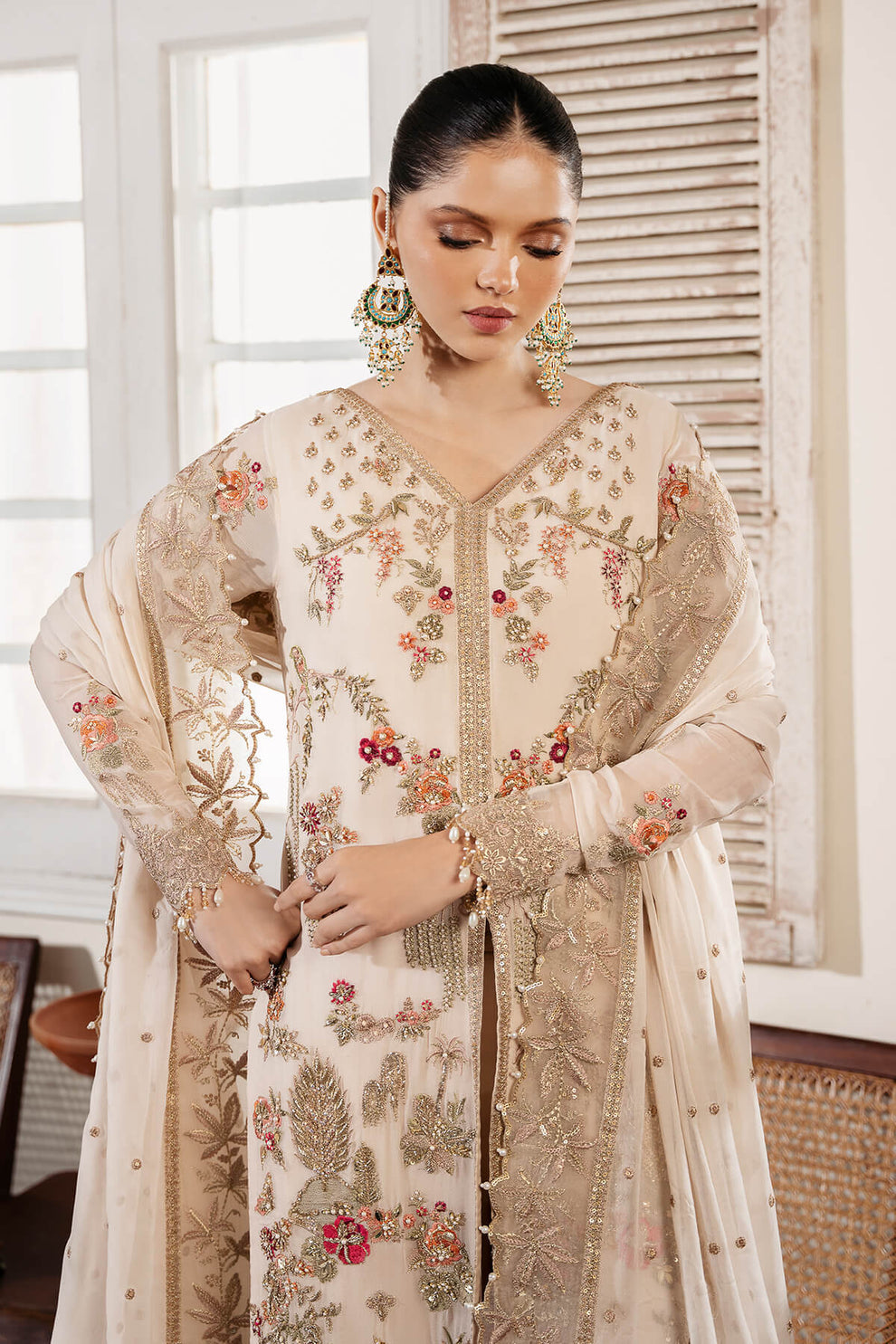 Cream Embroidered Chiffon | Luxury Pret | 3 Pc | Ready to Wear | Serene