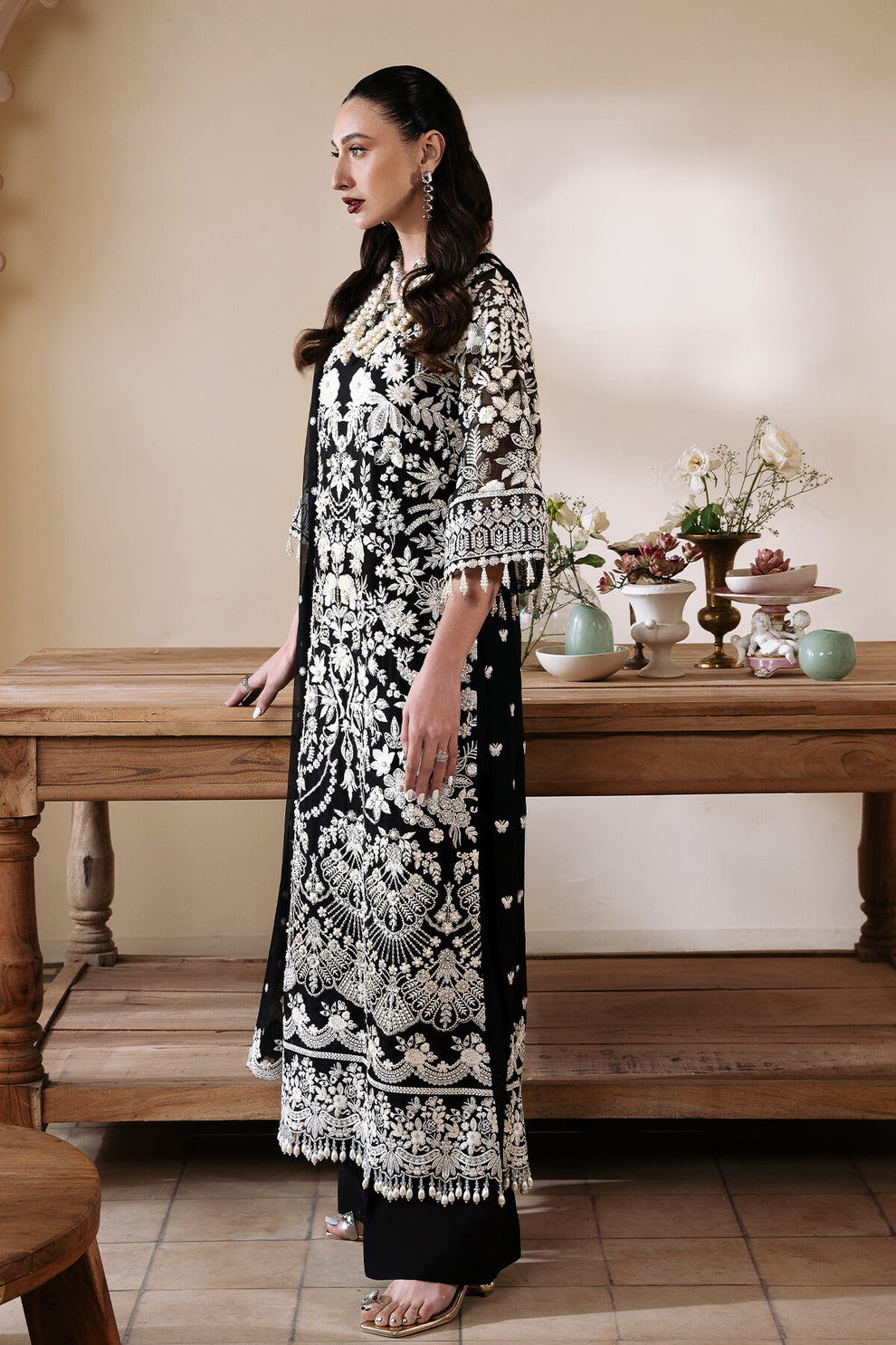 White & Black Embroidered Chiffon | Luxury Pret | 3 Pc | Ready to Wear | Serene