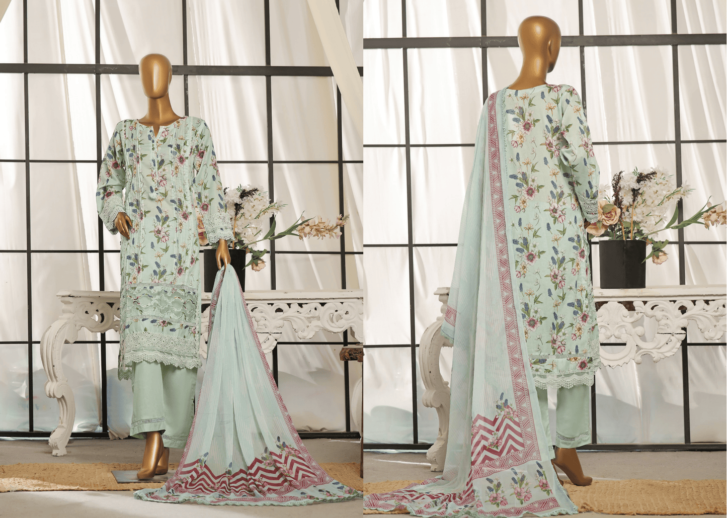 Pastel green | 3 Piece Luxury Lawn Lacework & Cutwork | Sada Bahar